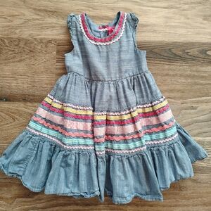 Isaac‎ Mizrahi Chambray Ruffle Dress Girls 2T Pink Ric Rac Trim